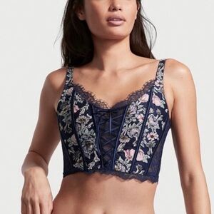 NWOT Victoria’s secret dream angels unlined floral appliqué lace up corset top